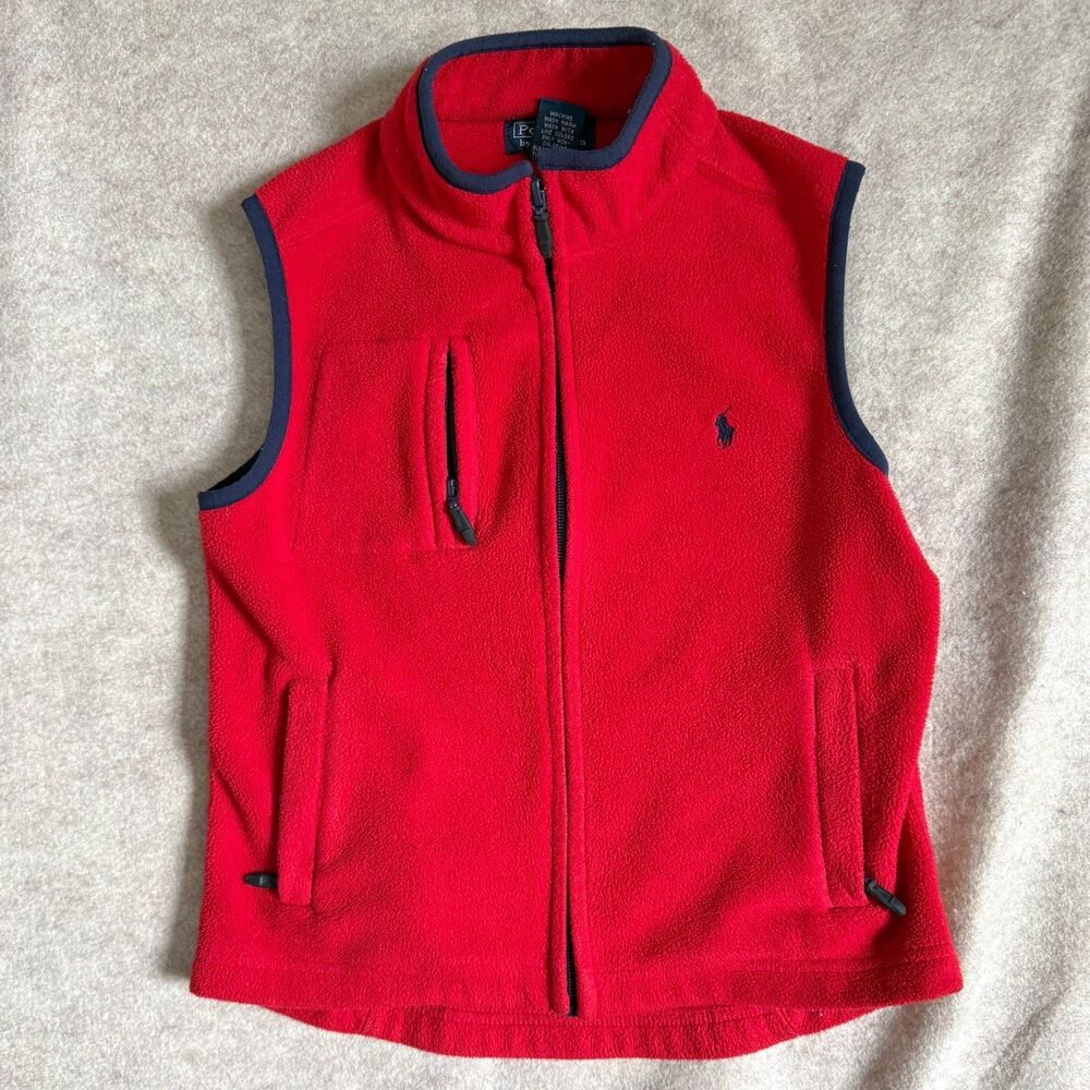 Vtg y2k Polo Ralph Lauren fleece vest kids 6 red full zip mock neck outdoor fall